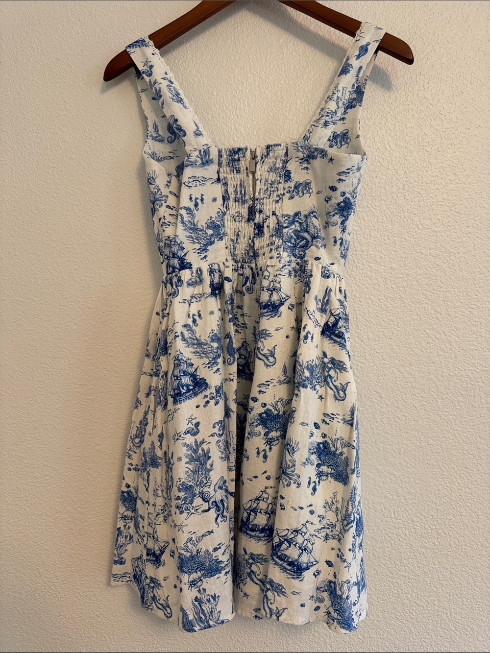 7 For All Mankind Blue and White Toile linen blend NWT Mini Dress XS - Picture 2 of 10
